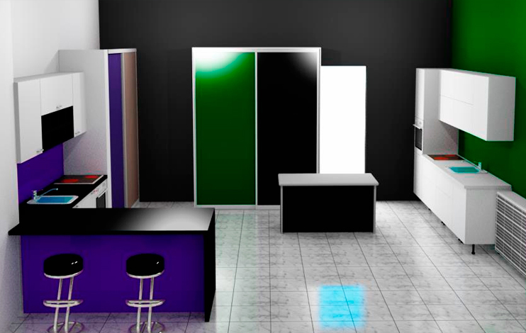 kompjutersko projektiranje 3D ljubičasta kuhinja